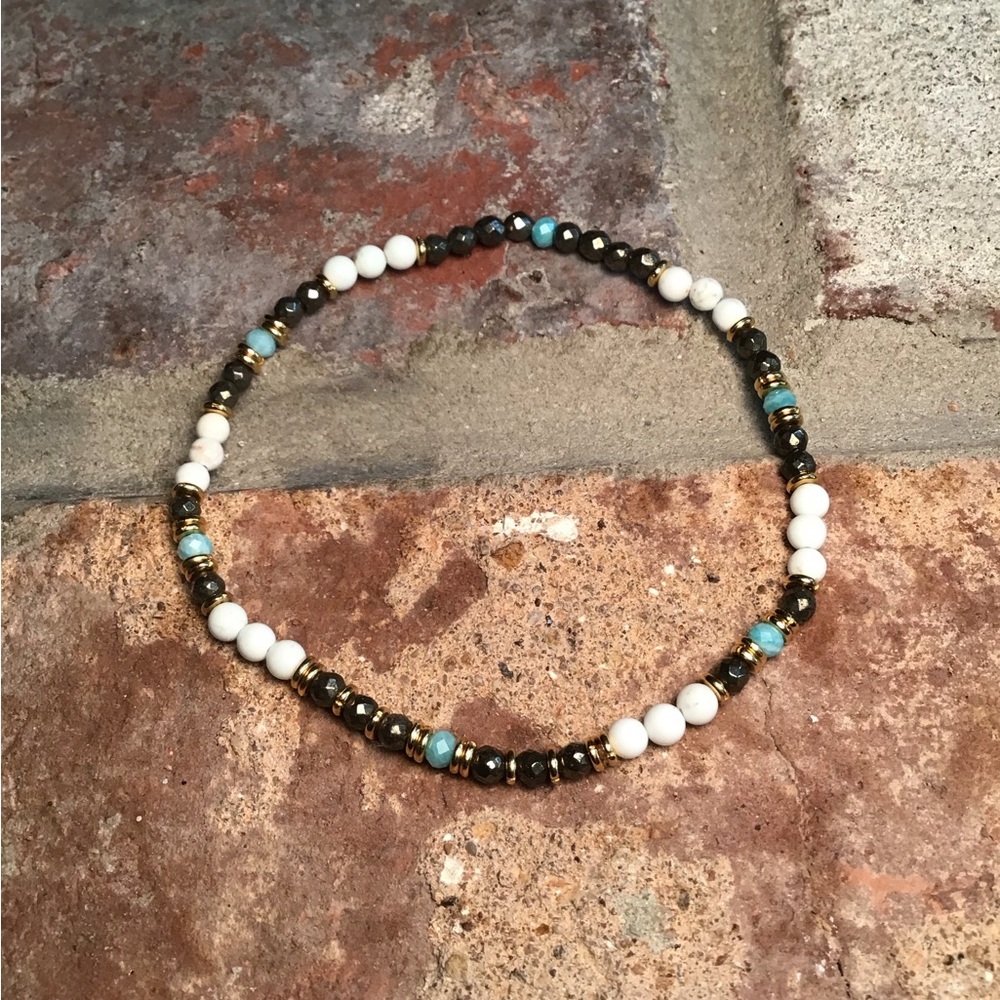 Pyrite, Howlite and Amazonite Gemstone Anklet